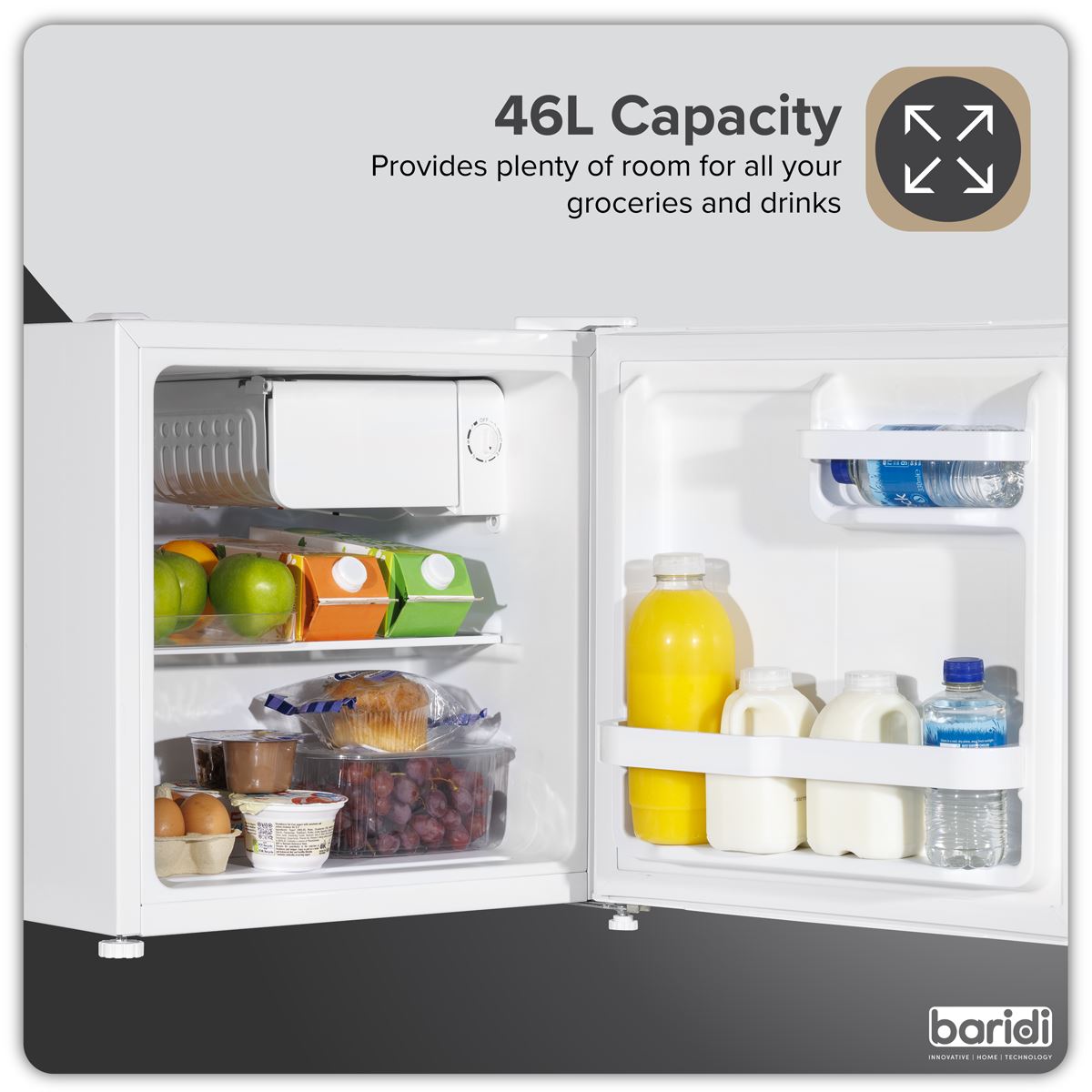 Baridi Tabletop Fridge with Ice Box, 46L Capacity DH256