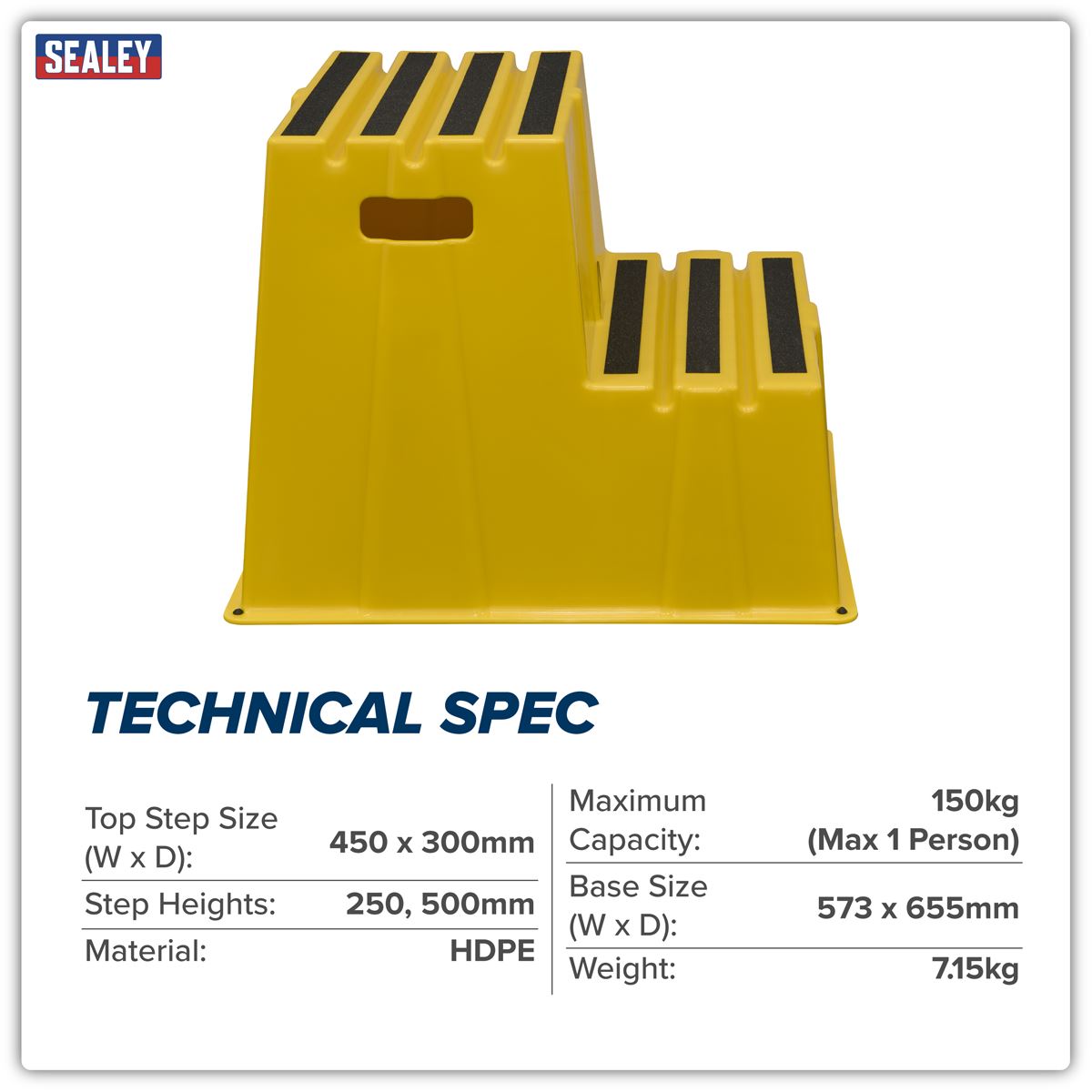 Sealey Heavy-Duty 2-Step Safety Steps with Anti-Slip Treads 150kg Capacity