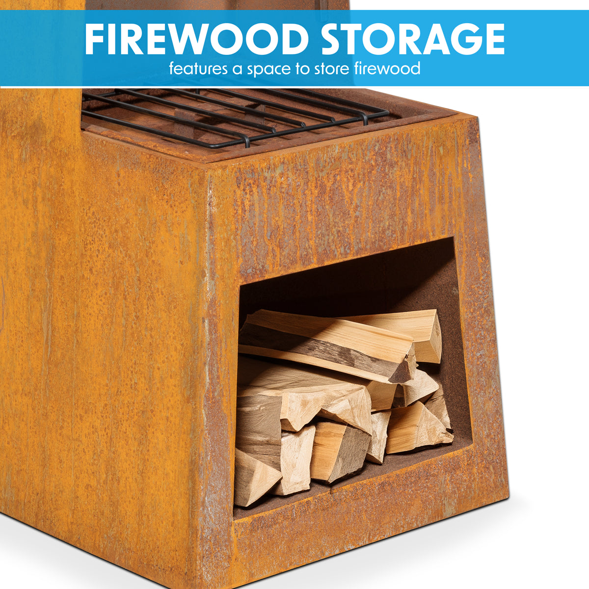 Dellonda Outdoor Chiminea Fireplace Heater Firewood Storage - Corten Steel DG108
