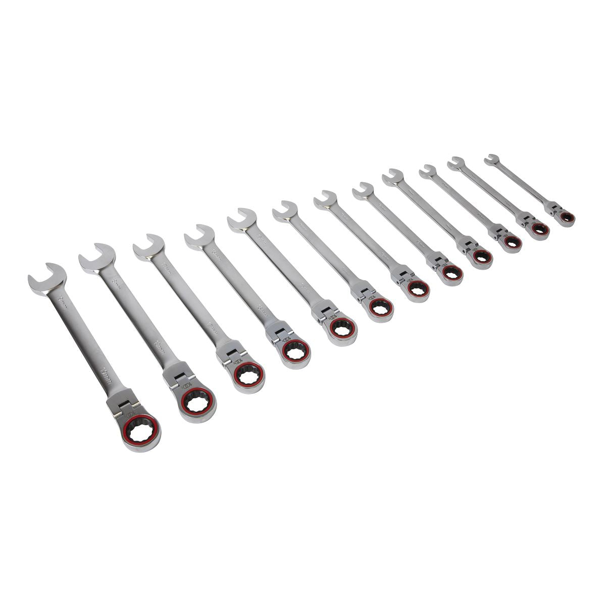 Sealey Flexi-Head Ratchet Comb. Spanner Set 12pc Platinum Series AK63942