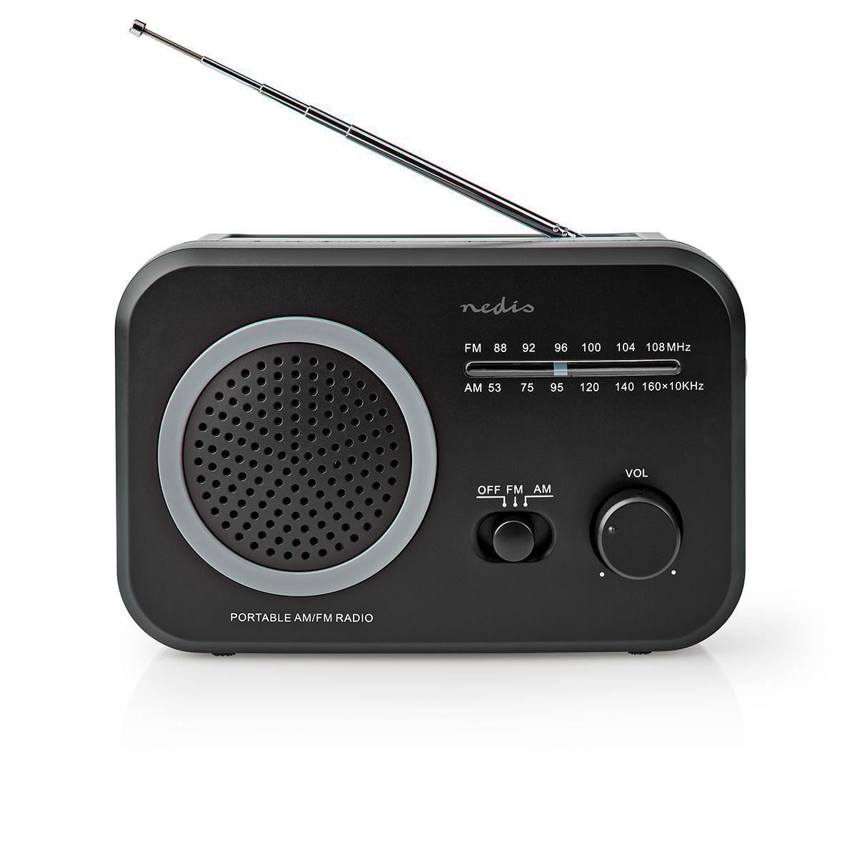 Nedis FM Radio Portable AM/FM Battery Powered/Mains Powered Analogue 1.8W - RDFM1330GY