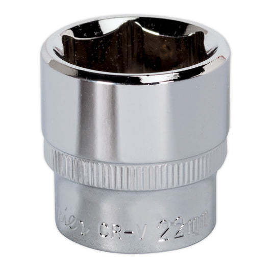 Sealey WallDrive Socket 22mm 3/8"Sq Drive Fully Polished SP3822
