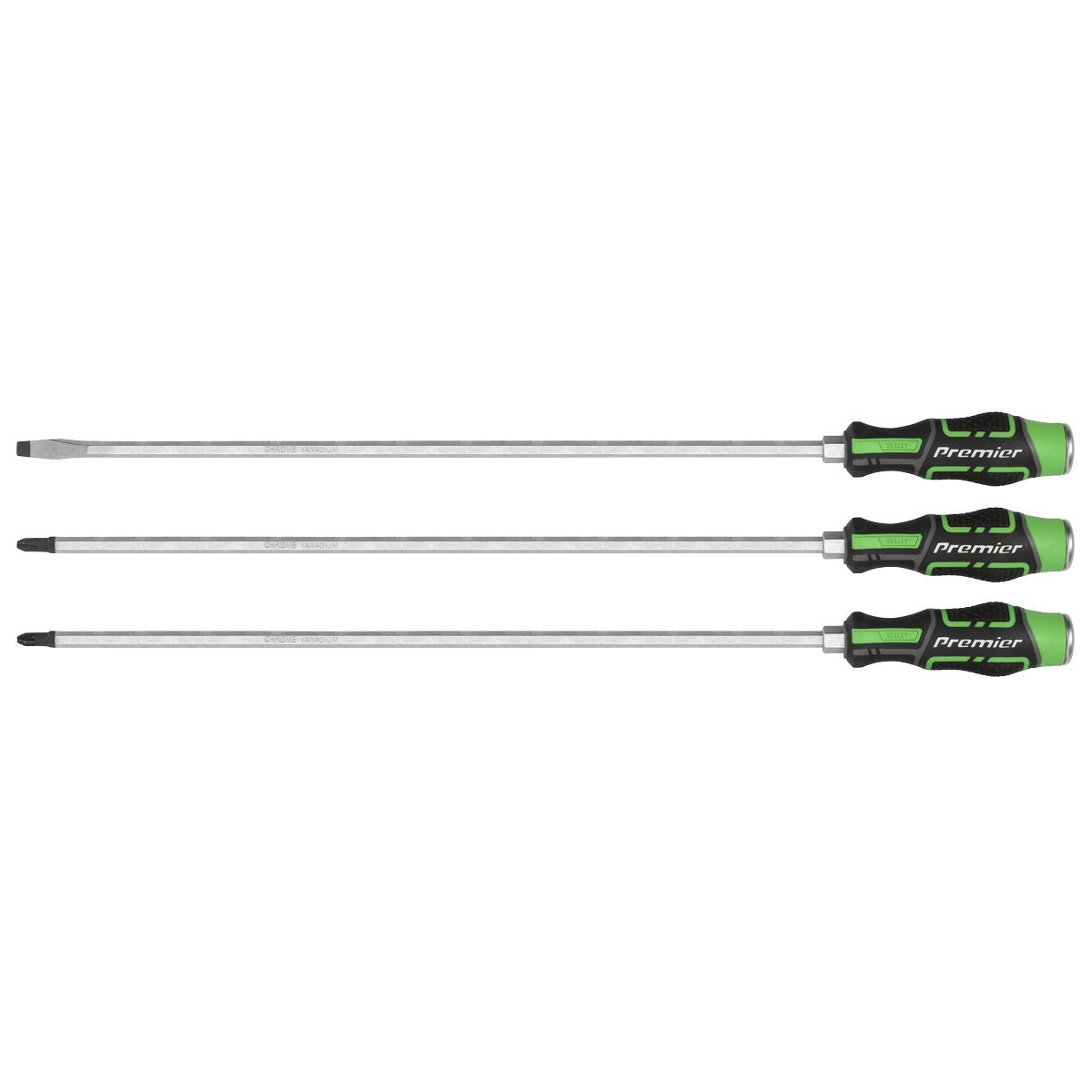 Sealey Extra-Long Hammer-Thru Screwdriver Set Hi-Vis Green 450mm 3pc AK4942HV