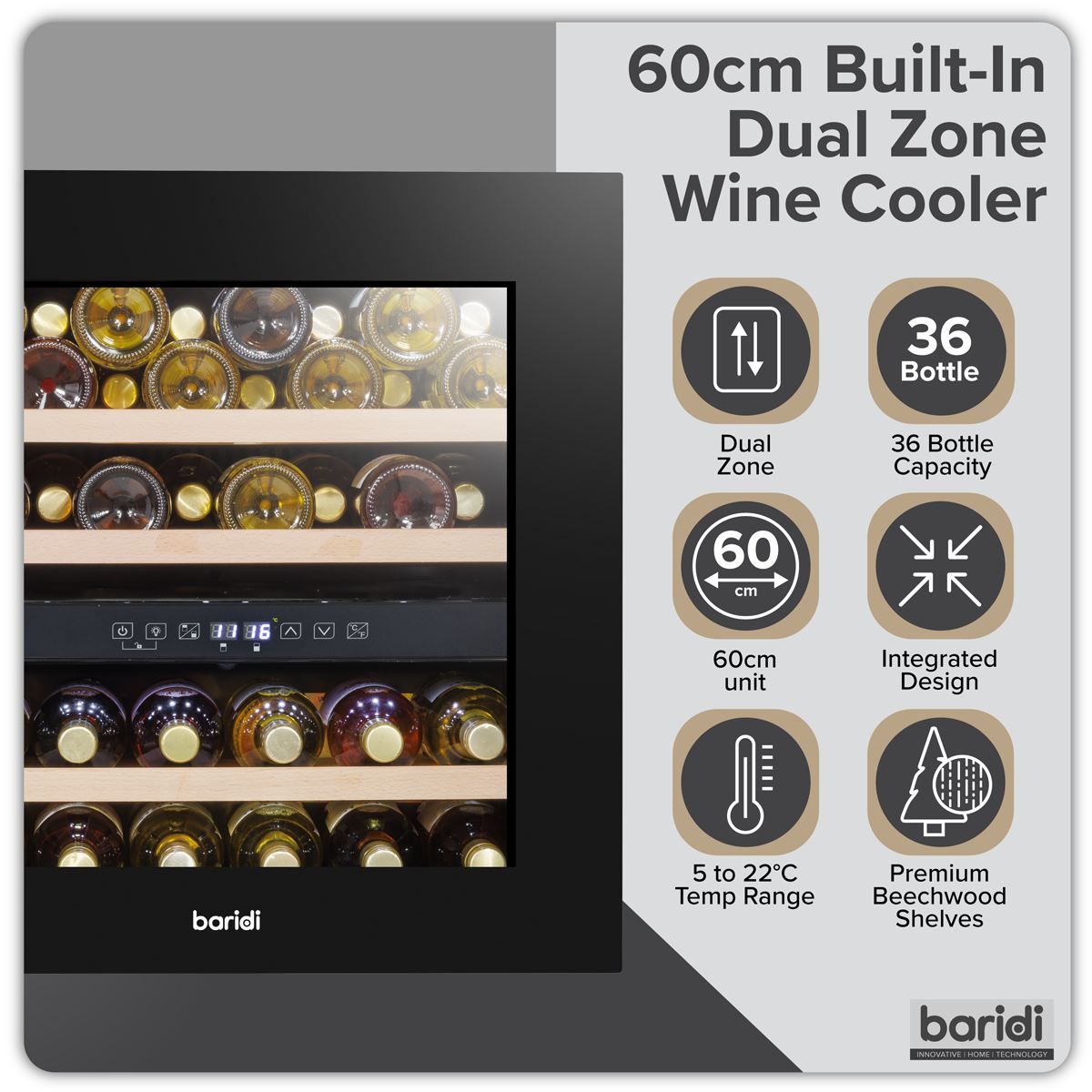 Baridi 36 Bottle Wine Fridge & Cooler 60cm DH117