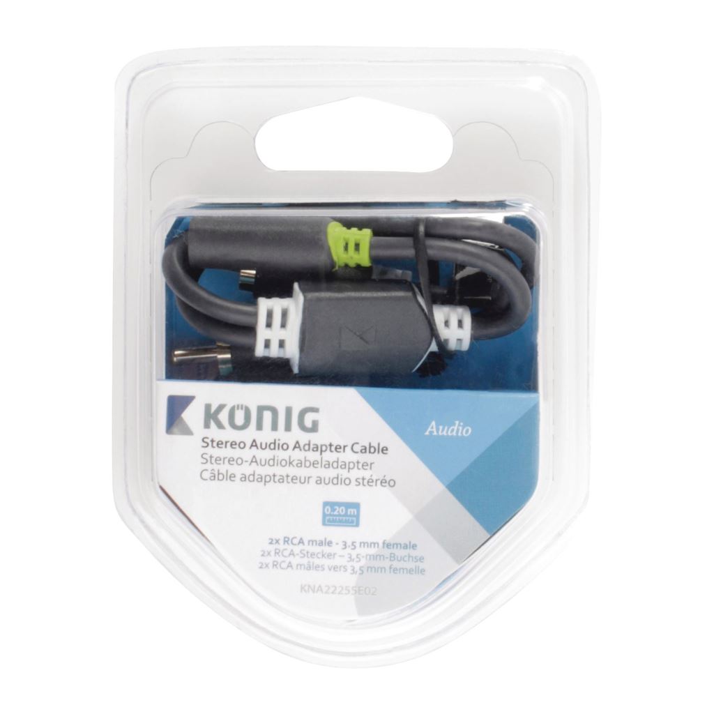 Konig Stereo audio adapter cable 2x RCA male to 3.5mm female 0.20m grey - CABW22255AT02
