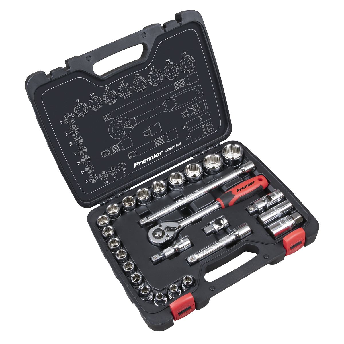 Sealey Socket Set 26pc 1/2"Sq Drive Lock-On 6pt Metric AK27482