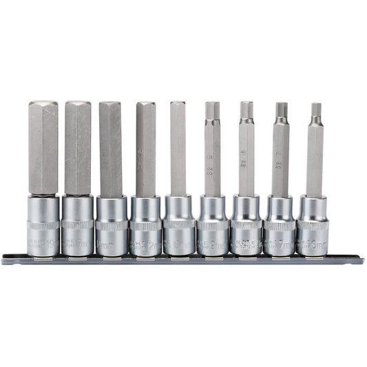 Draper Long Metric Hex. Socket Bit Set, 1/2" Sq. Dr., 100mm (9 Piece) - 16308