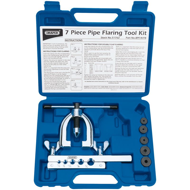 Draper 51762 Car Plumbing Brake Pipe Flaring Kit Flare Tool Installation Kit Set