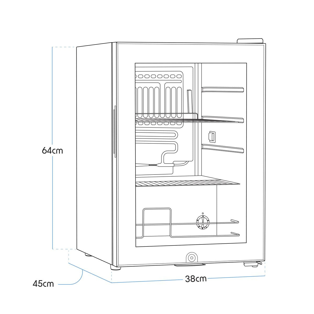 Baridi 60L Beer & Drinks Fridge with LED Light, Black and Glass Door DH62