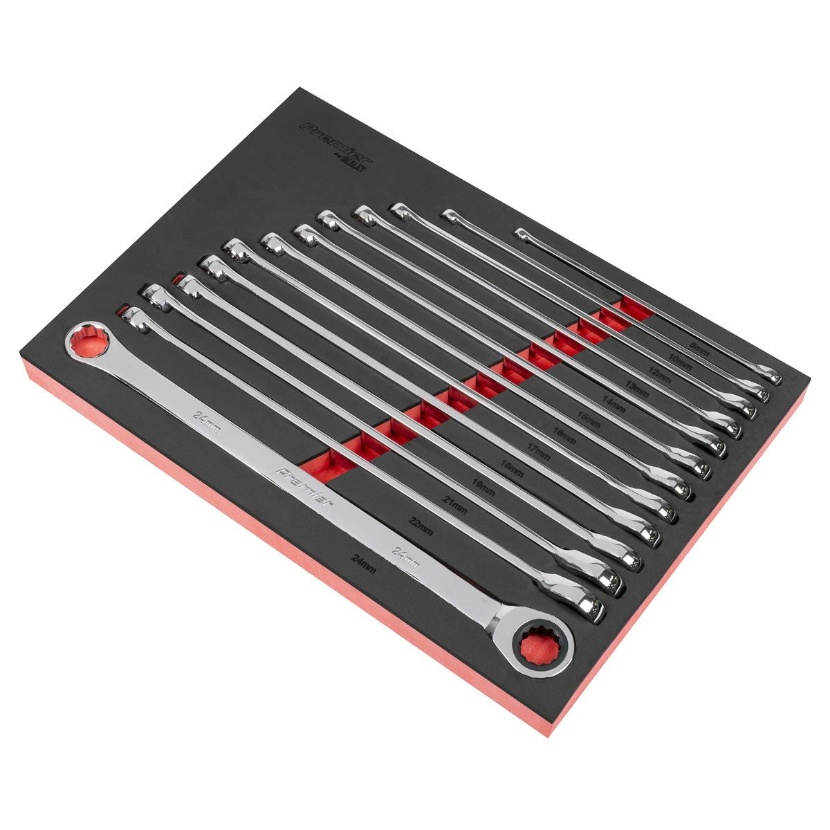 Sealey Premier Extra-Long Double Ring Ratchet/Fixed Spanner Set 13pc AK63190