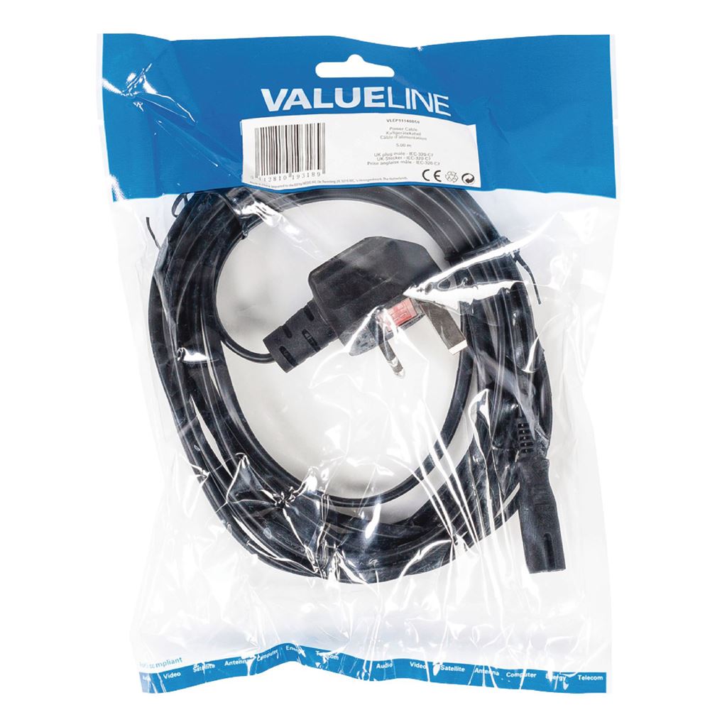 Valueline Power cable UK plug male to IEC-320-C7 5m black - PCGP11140BK50