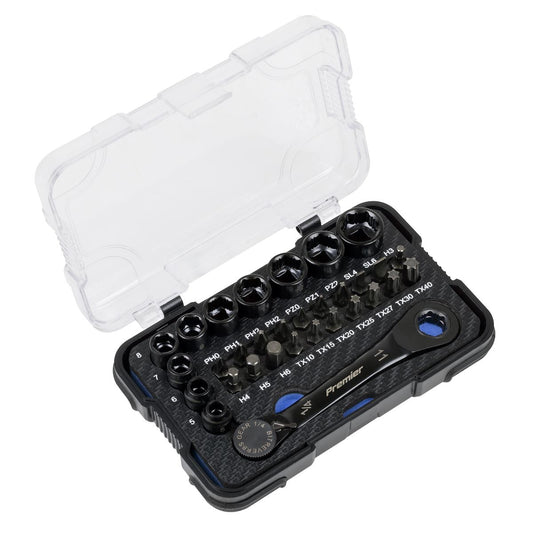 Premier Black Go-Through Lock-On Low Profile Socket & Bit Set 1/4"Sq Drive 31pc