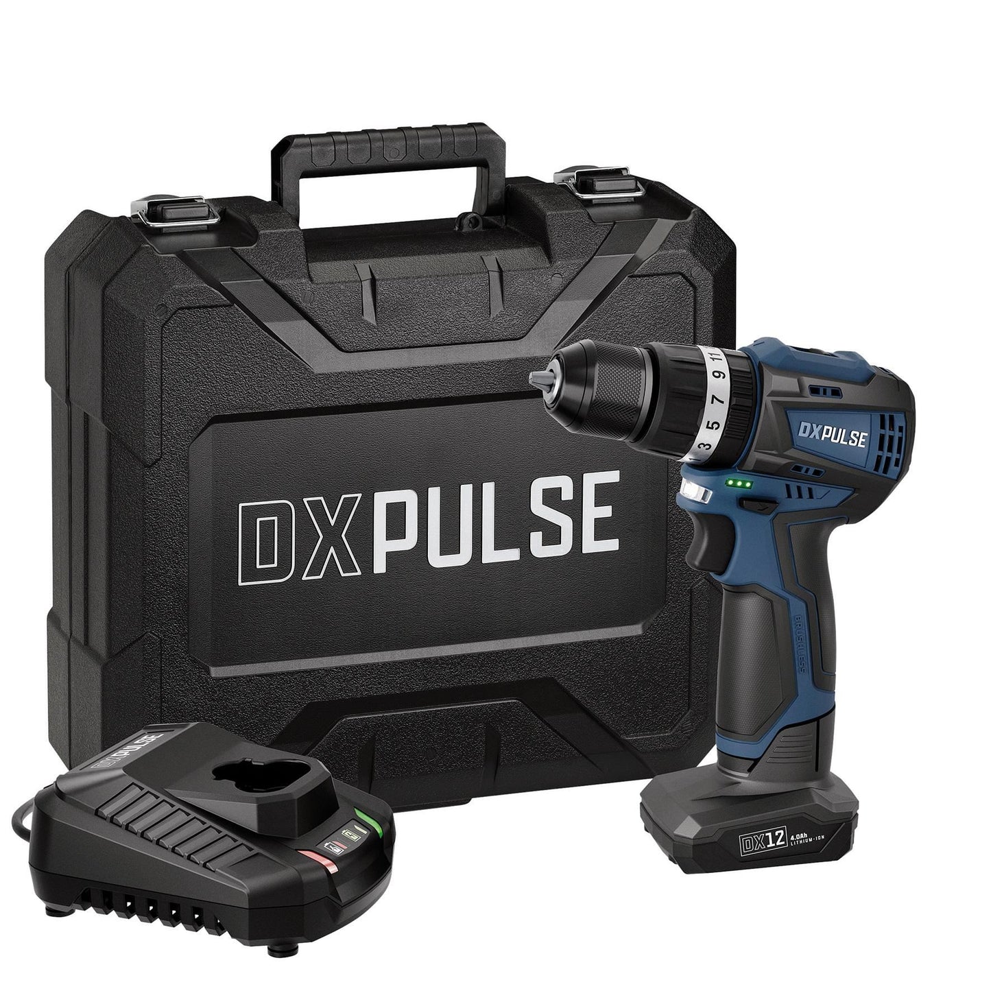 DXPULSE 12V Brushless Combi Drill Kit, 1 x 4.0Ah Battery, 1 x Fast Charger