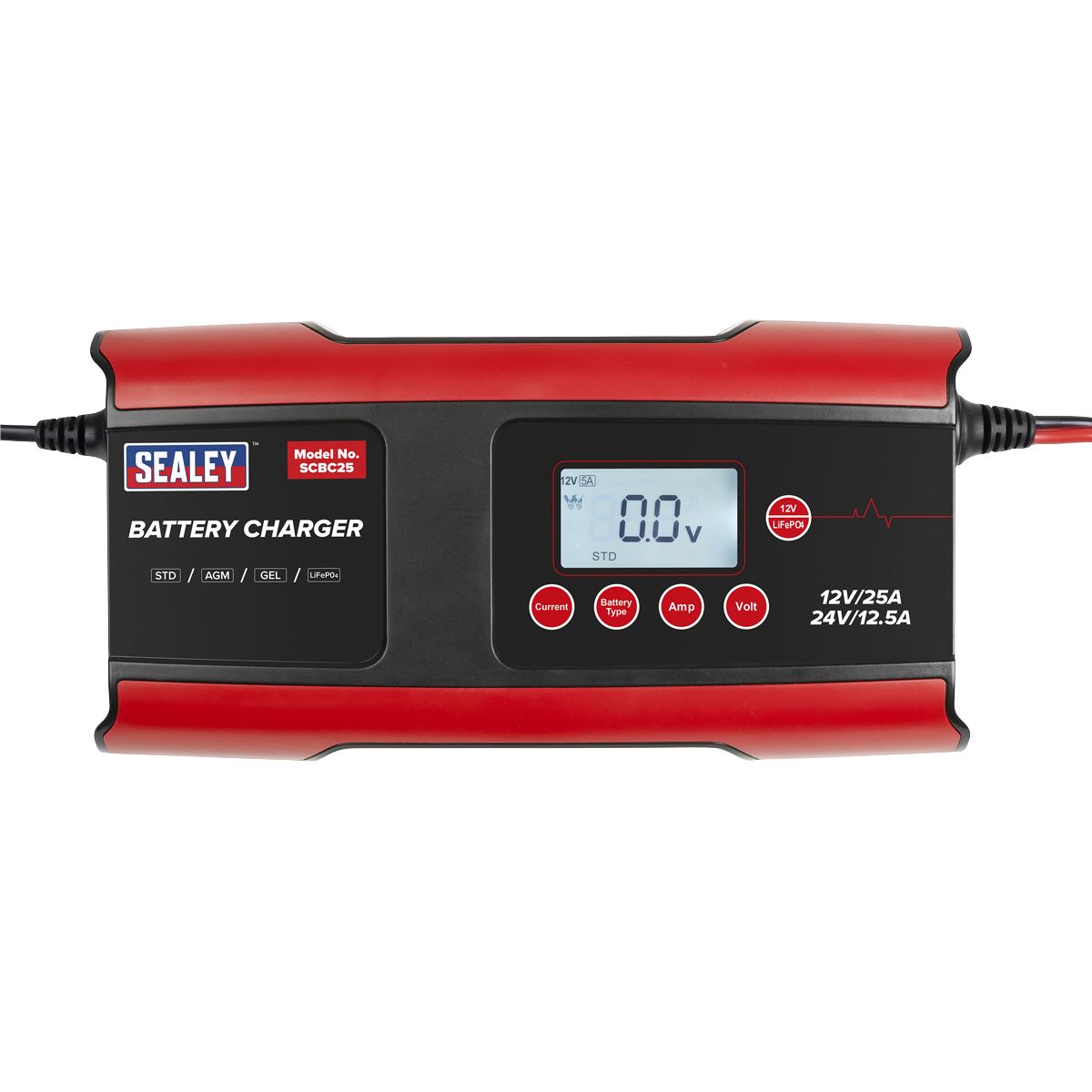 Sealey 12/24V Compact Smart Battery Charger and Maintainer 25A SCBC25