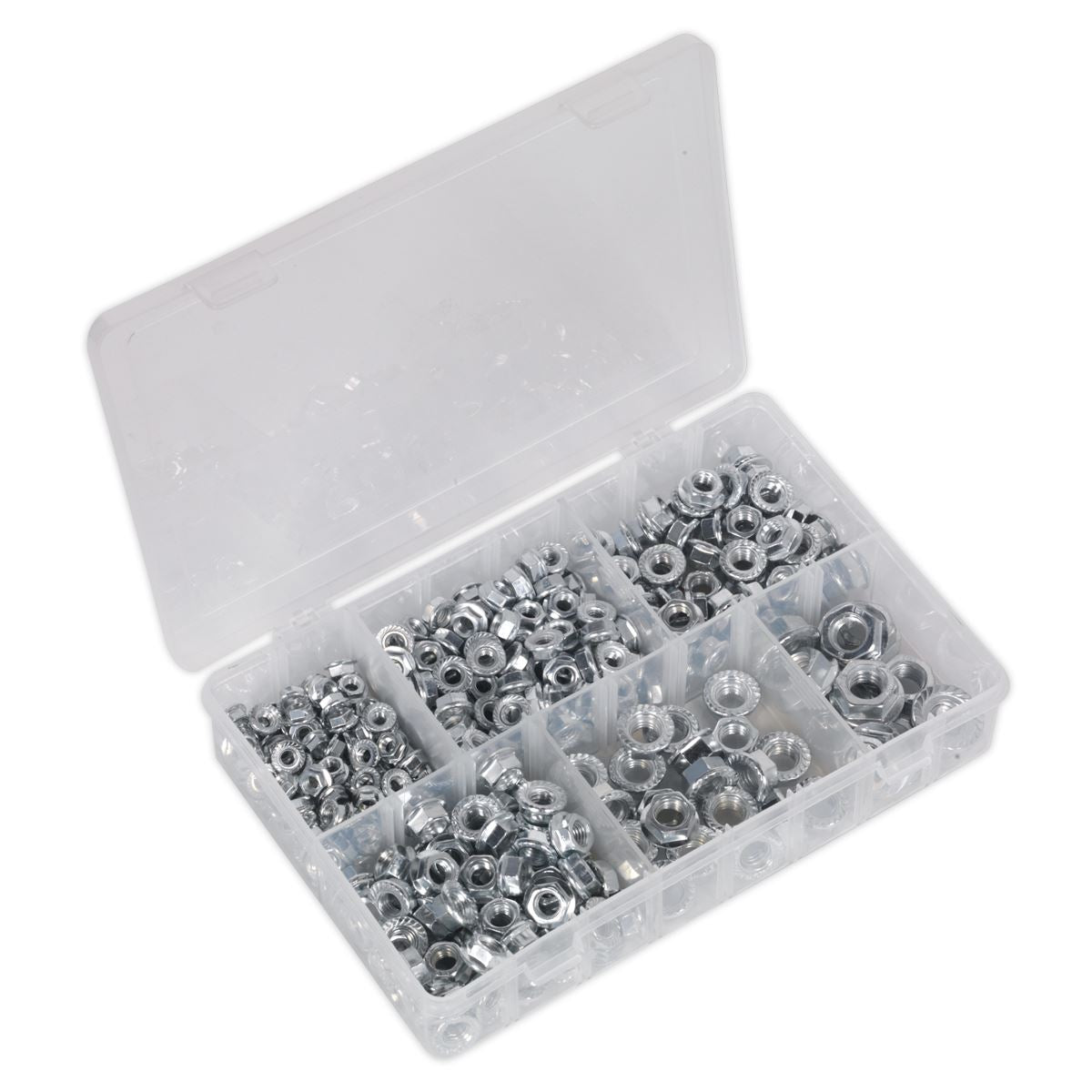 Sealey Flange Nut Assortment 390pc M5-M12 Serrated Metric AB031FN