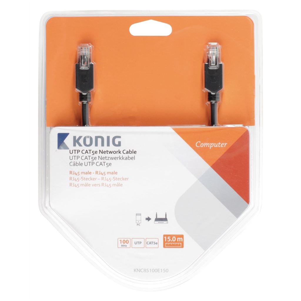 Konig UTP CAT5e network cable RJ45 male to male 15m grey