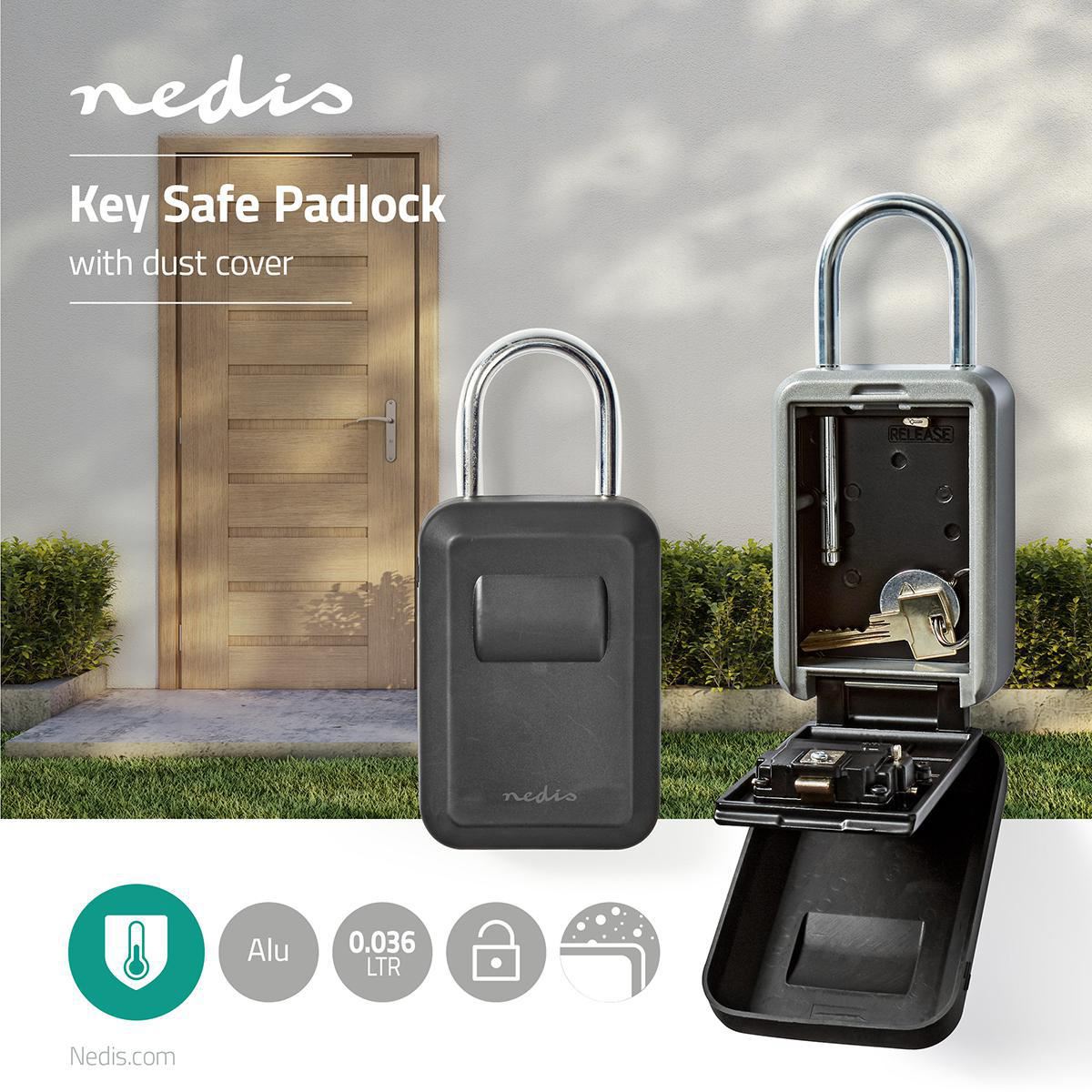 Nedis Vault Key Safe Combination Dial Lock Indoor and Outdoor Black/Silver