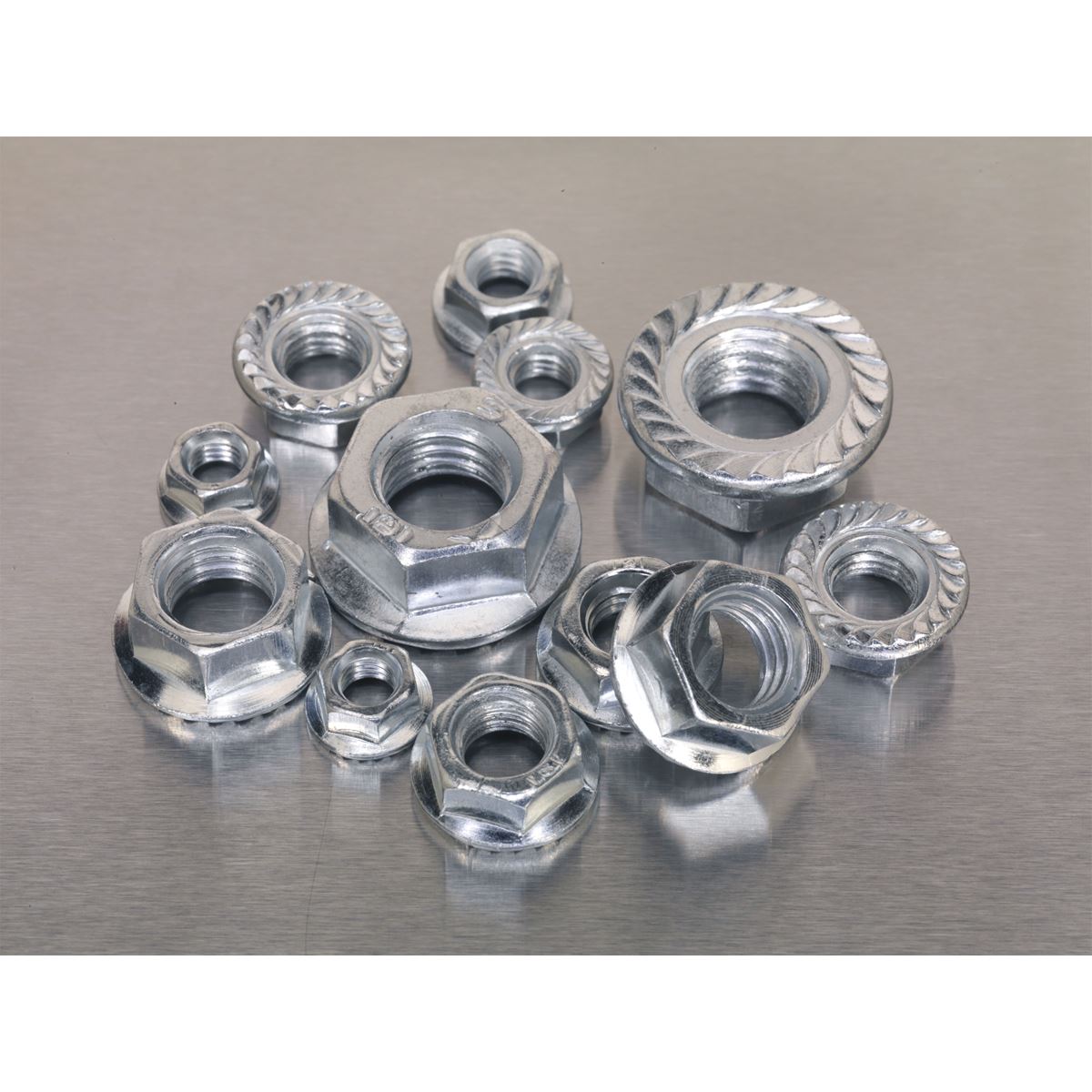 Sealey Flange Nut Assortment 390pc M5-M12 Serrated Metric AB031FN