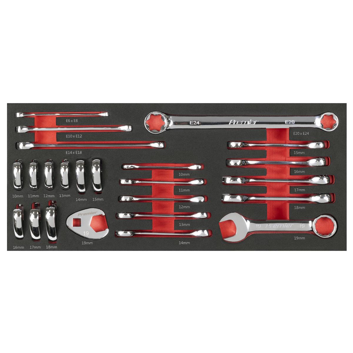 Sealey Stubby Combination, TRX-Star & Crow's Foot Spanner Set w/ Tool Tray 24pc