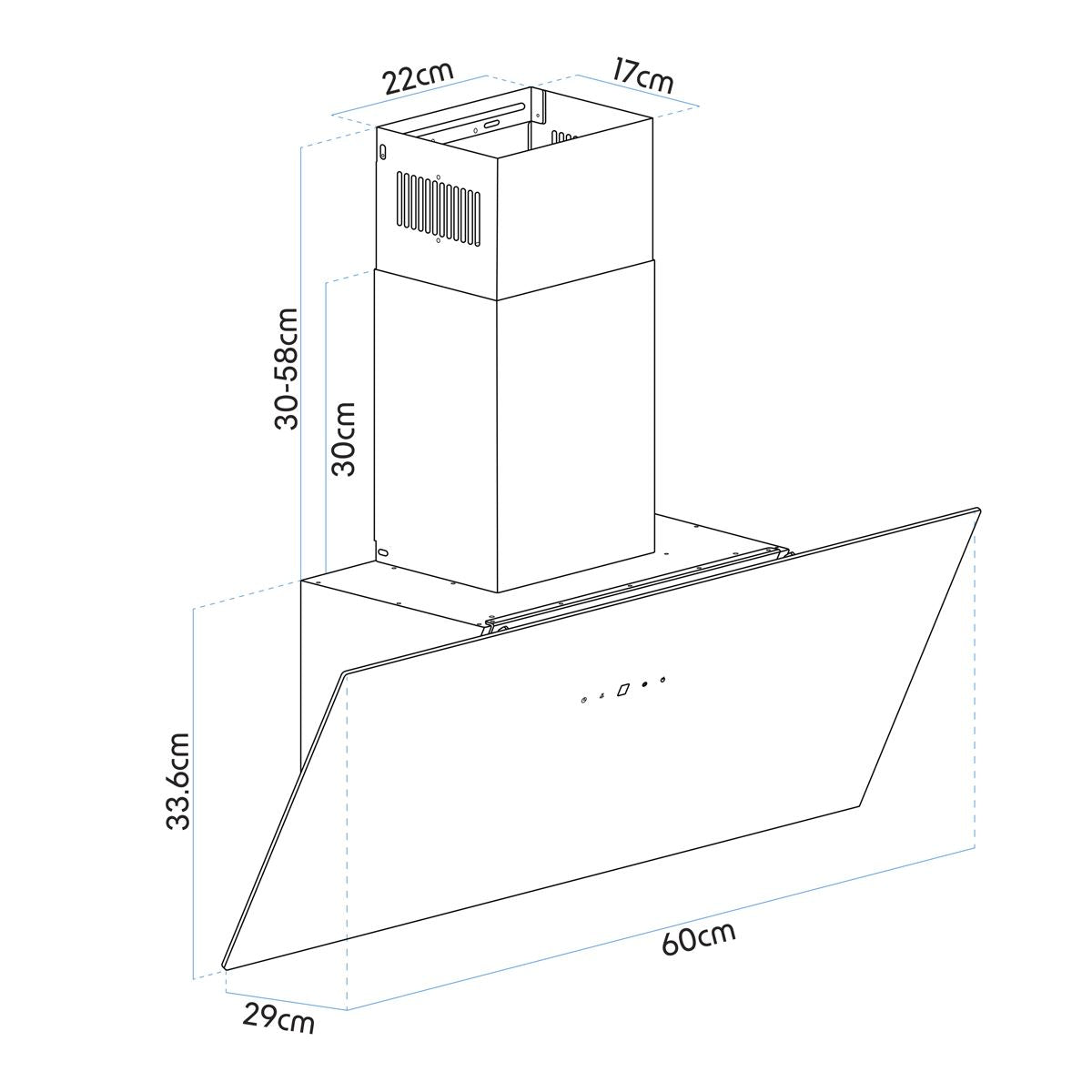 Baridi Angled Chimney Cooker Hood with Touch Controls & Carbon Filters 60cm