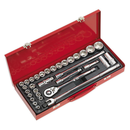 Sealey Socket Set 32pc 1/2"Sq Drive 6pt WallDrive - Metric/Imperial AK693