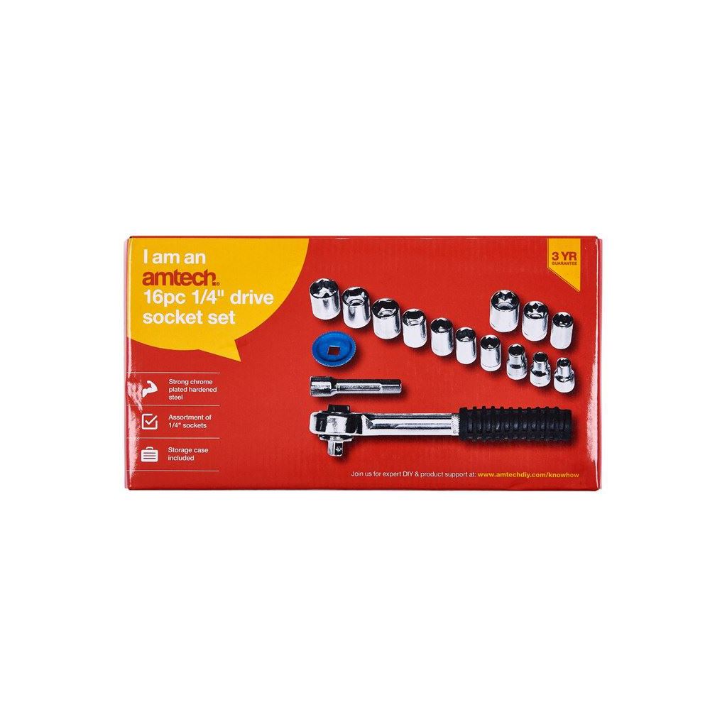 Amtech 16 Piece 1/4" Drive Socket Set 4 13mm Metric Imperial Set - I0070