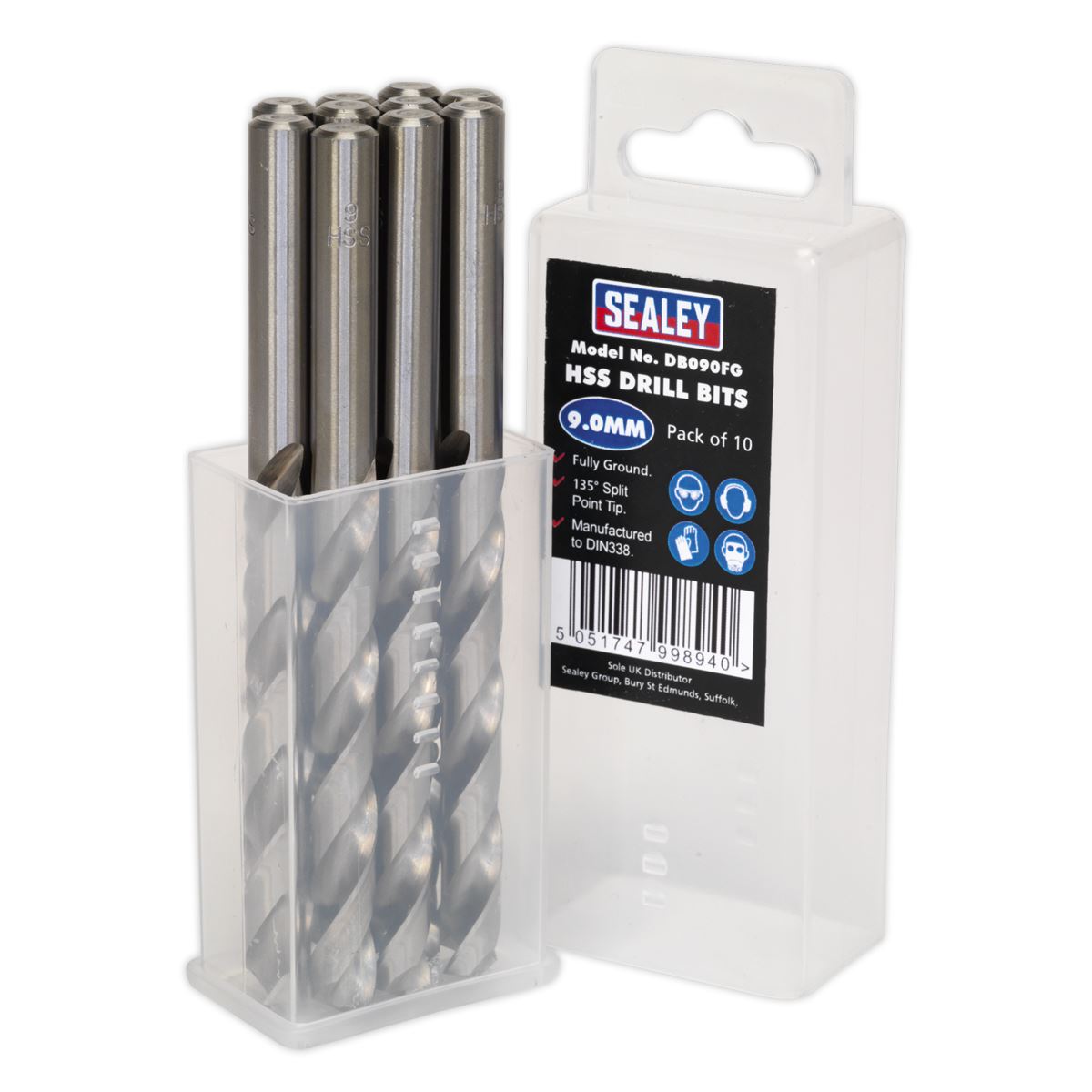 Sealey HSS Fully Ground Drill Bit 9mm Pack of 10 DB090FG