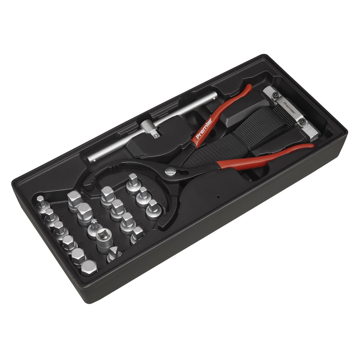 Sealey Tool Tray with Oil Filter Wrench, Pliers&Drain Plug Set 21pc TBT28