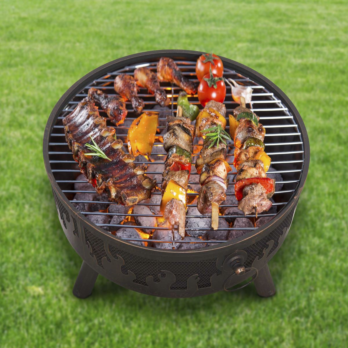 Dellonda Deluxe Firepit Fireplace Outdoor Patio Heater, Cooking Grill & Poker DG117
