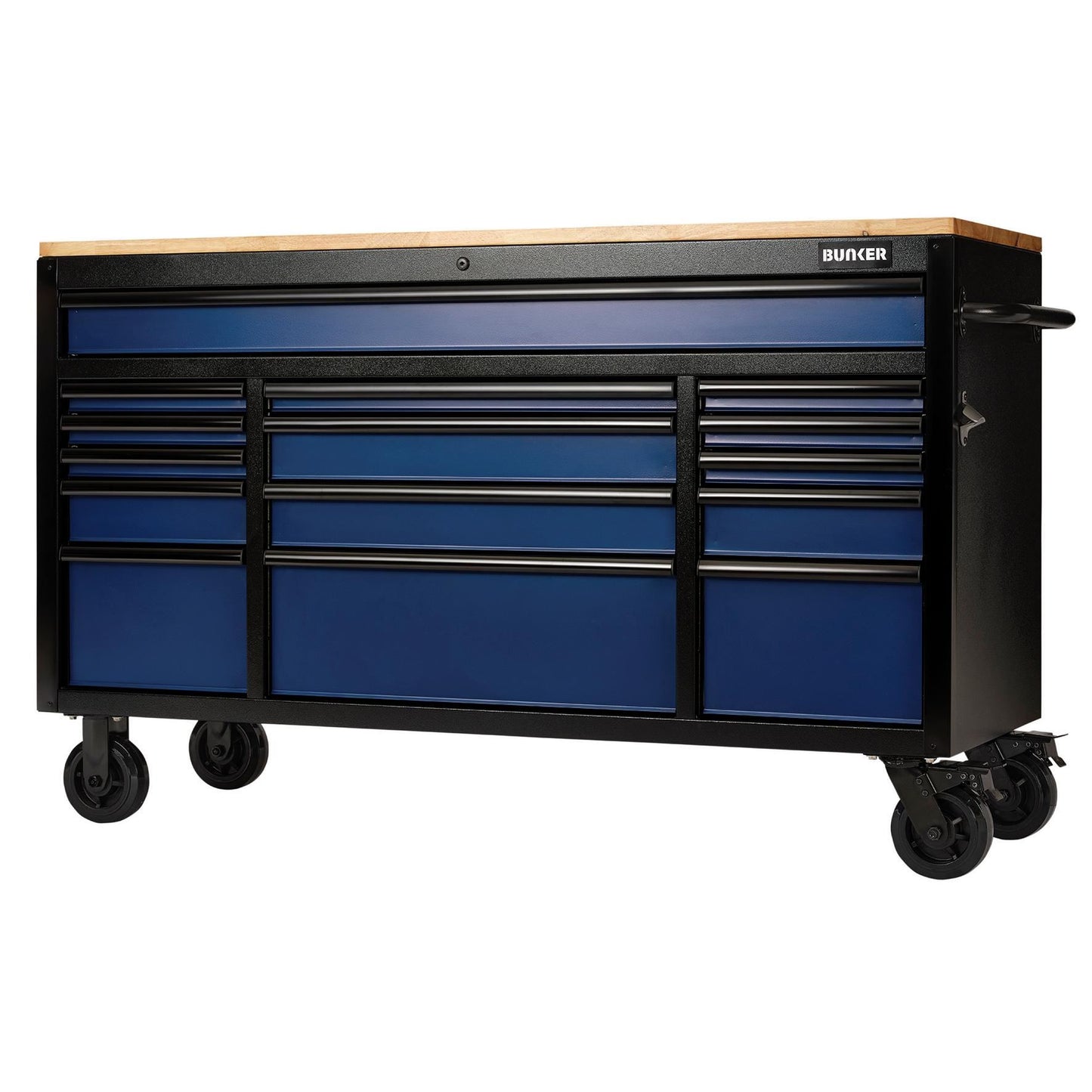 BUNKER 15 Drawer Workbench Roller Tool Cabinet, 61", Blue