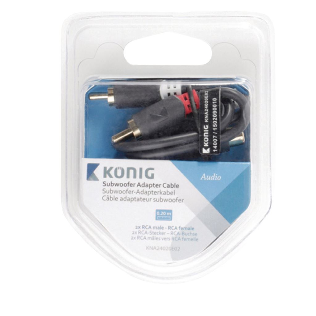 Konig Subwoofer adapter cable 2x RCA male to RCA female 0.20m grey - CABW24020AT02