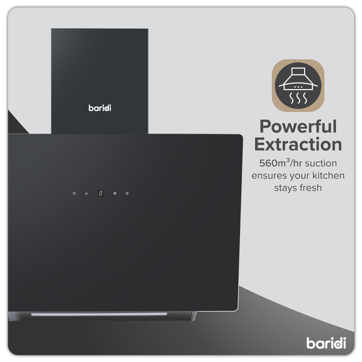 Baridi Angled Chimney Cooker Hood with Touch Controls & Carbon Filters 60cm