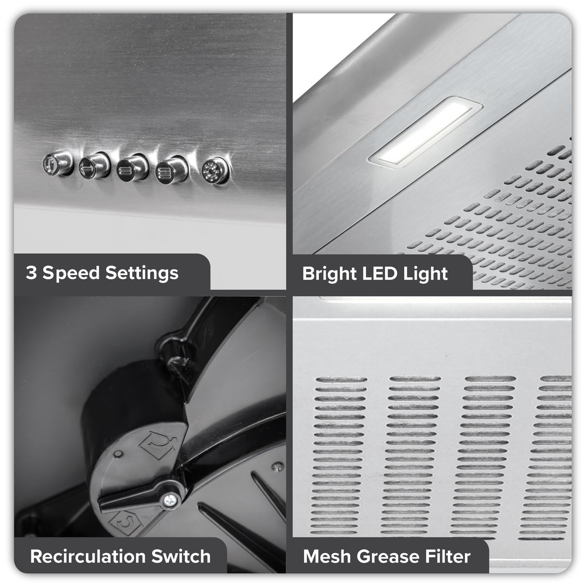 Baridi Visor Cooker Hood Extractor Fan 60cm - Stainless Steel DH108