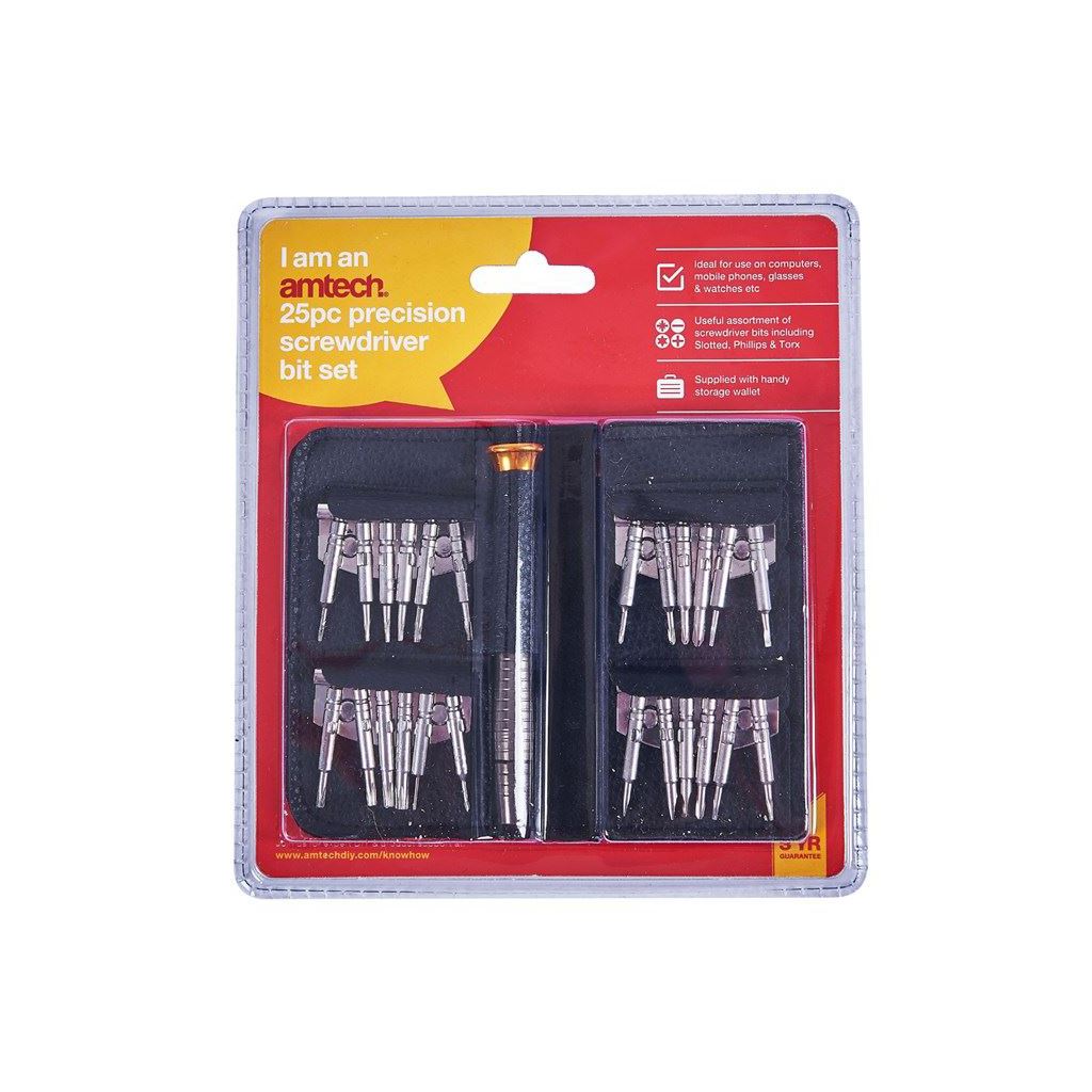 Amtech 25 Piece Precision Screwdriver Set Philips Torx Hex Slotted Diy+Wallet - L0534