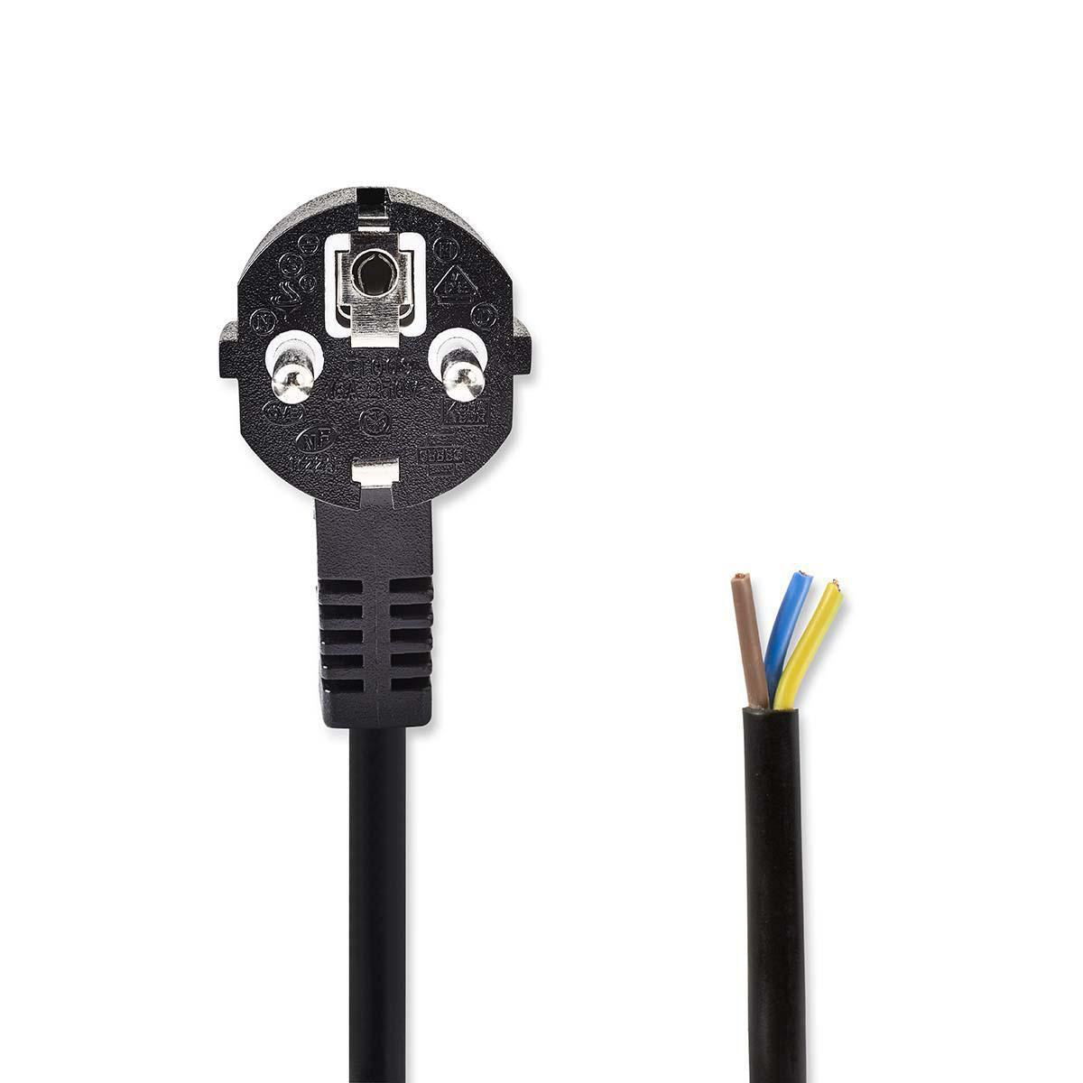 Nedis Power Cable Schuko Plug Angled to Open Cable End 2m Black PCGP10700BK20