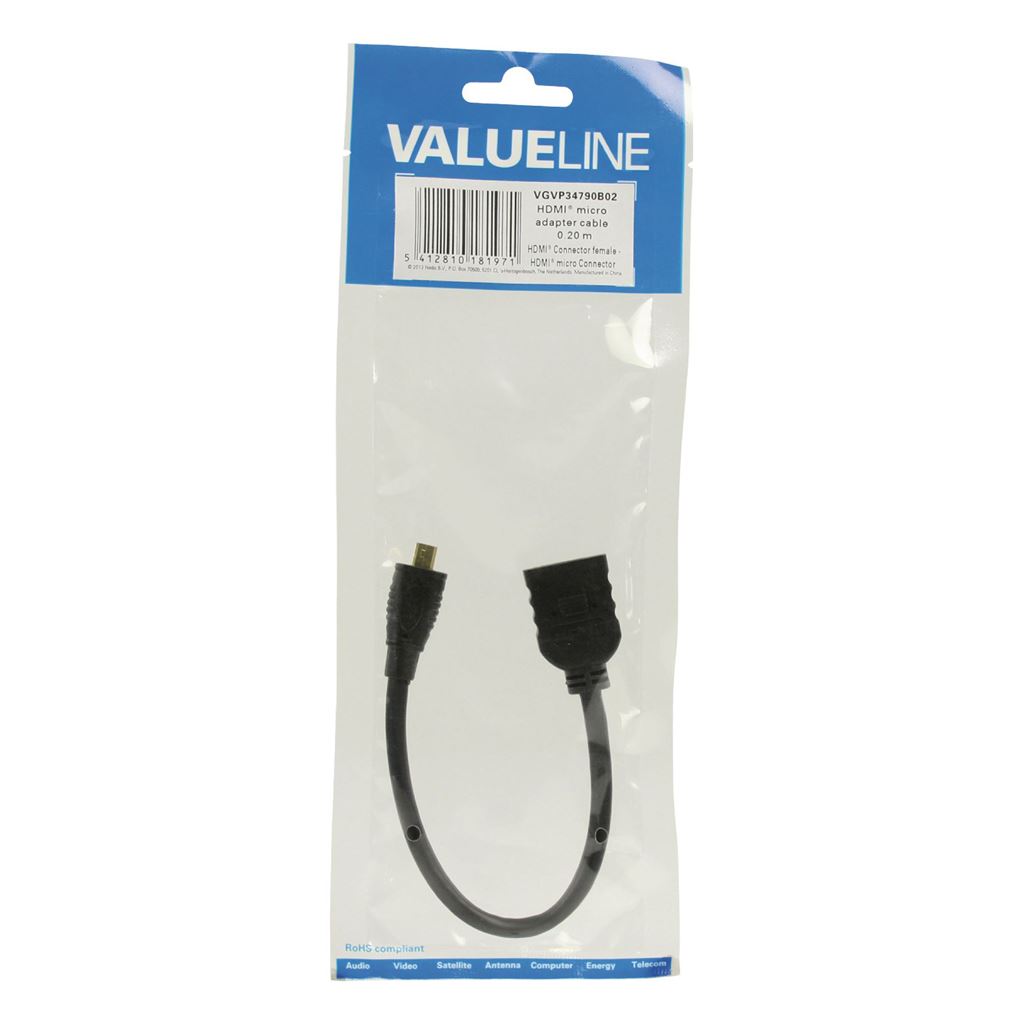 Glaxio High Speed HDMI cable with Ethernet HDMI micro connector 0.20m black to HDMI input - CVGP34790BK02