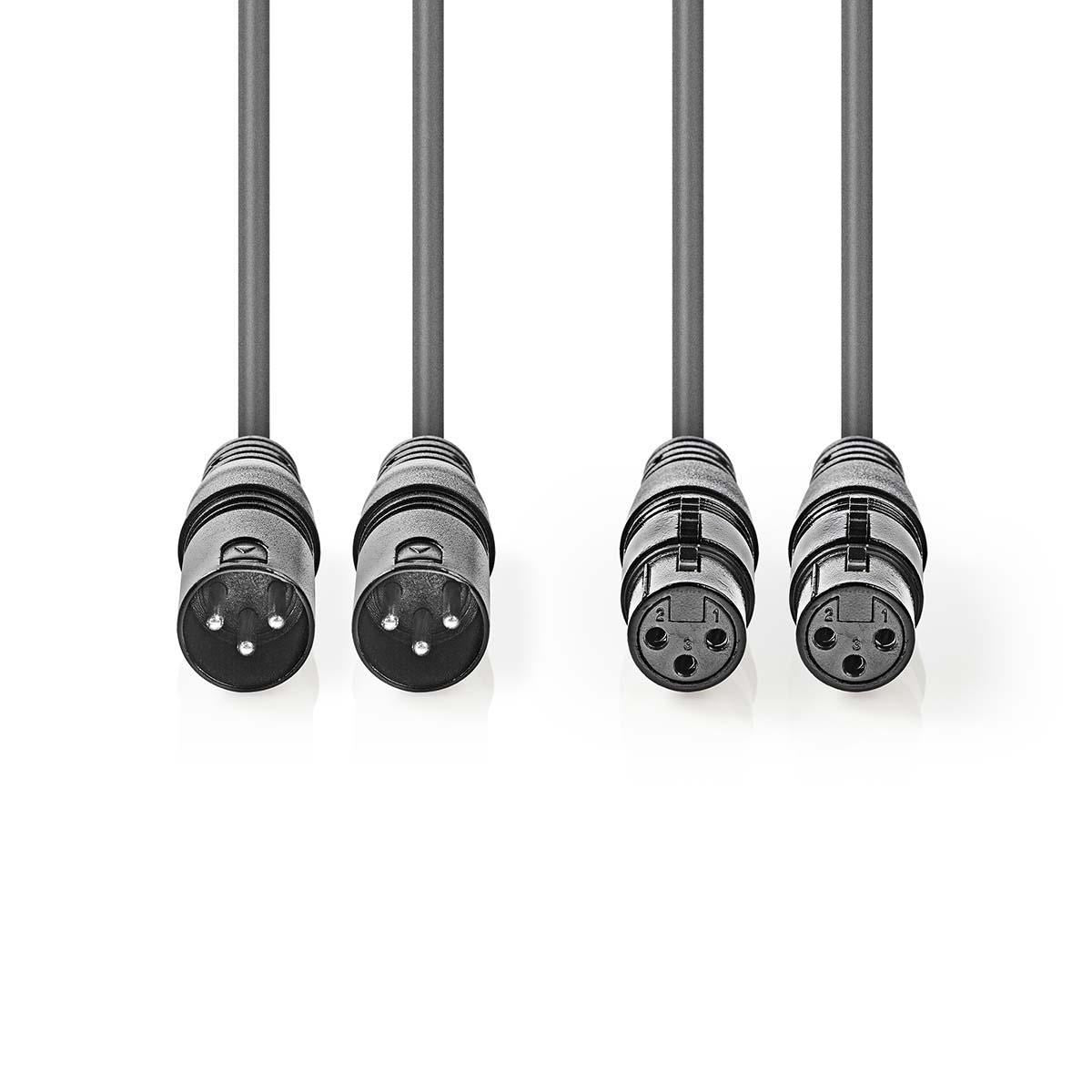 Nedis Balanced XLR Audio Cable 2x XLR 3-Pin Male to 2x XLR 3-Pin Female 3m Grey - COTH15030GY30