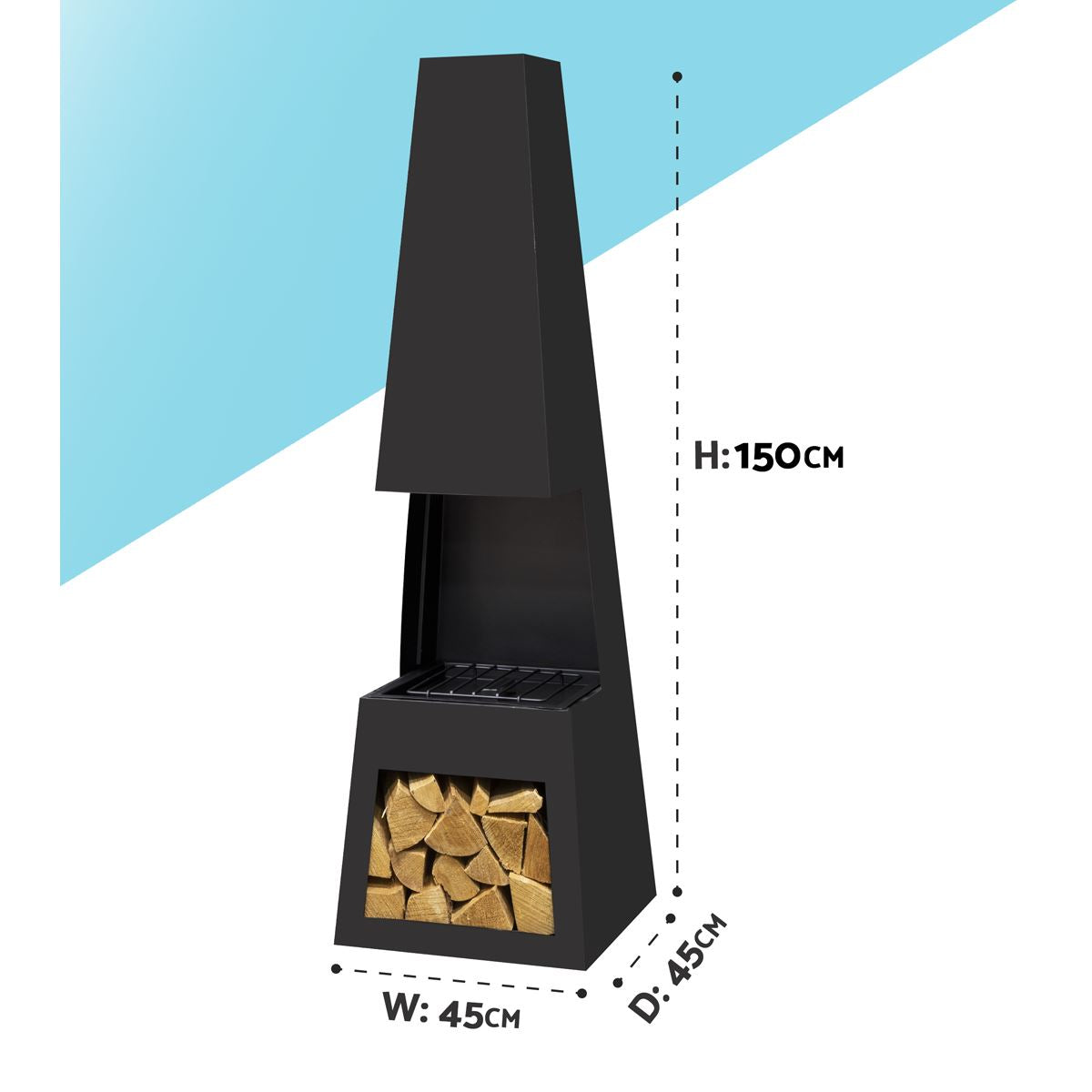 Dellonda Outdoor Chiminea Fireplace Fire Pit Heater Firewood Storage Black Steel DG107