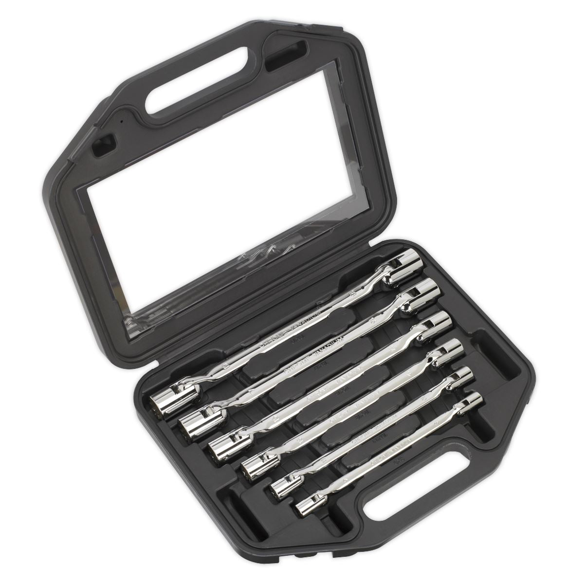 Sealey Double Flexi-Head Socket Spanner Set 6pc Fully Polished MM AK635
