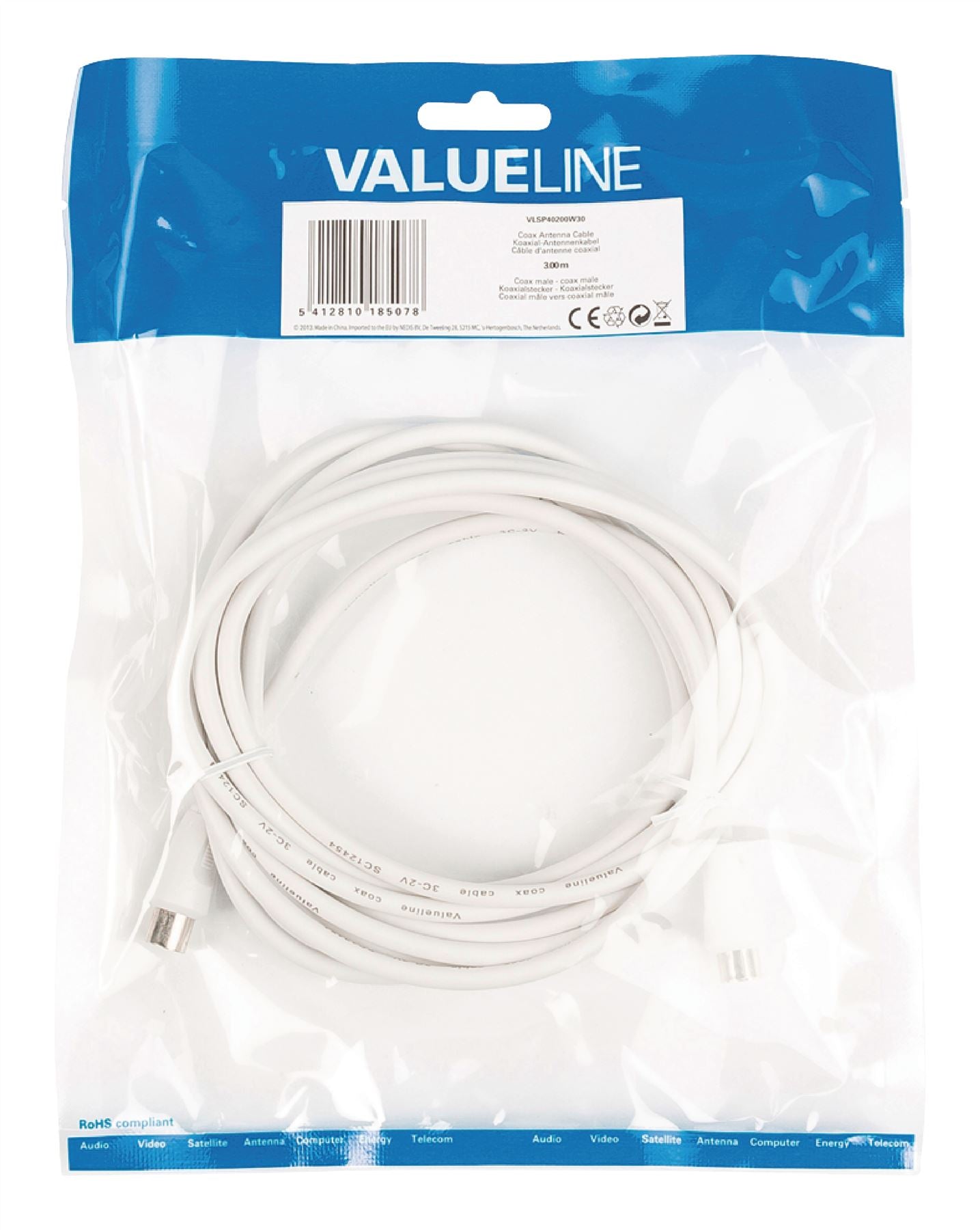 (Disc) Glaxio Coax antenna cable coax male to coax male 3m white VLSP40200W30 LL IG1.LL.250 Stocked