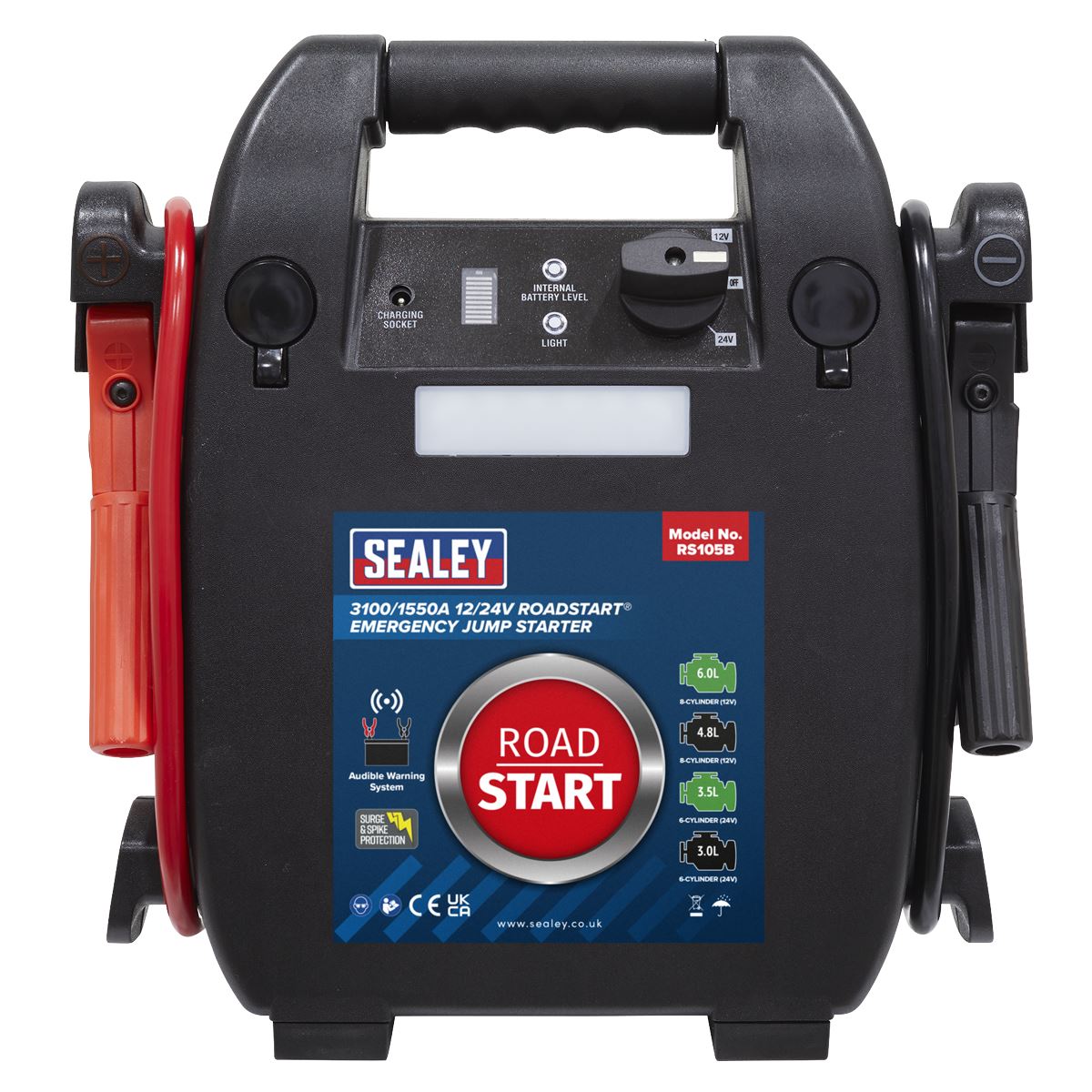 Sealey RoadStart Emergency Jump Starter 12/24V 6L 8 Cylinder RS105B