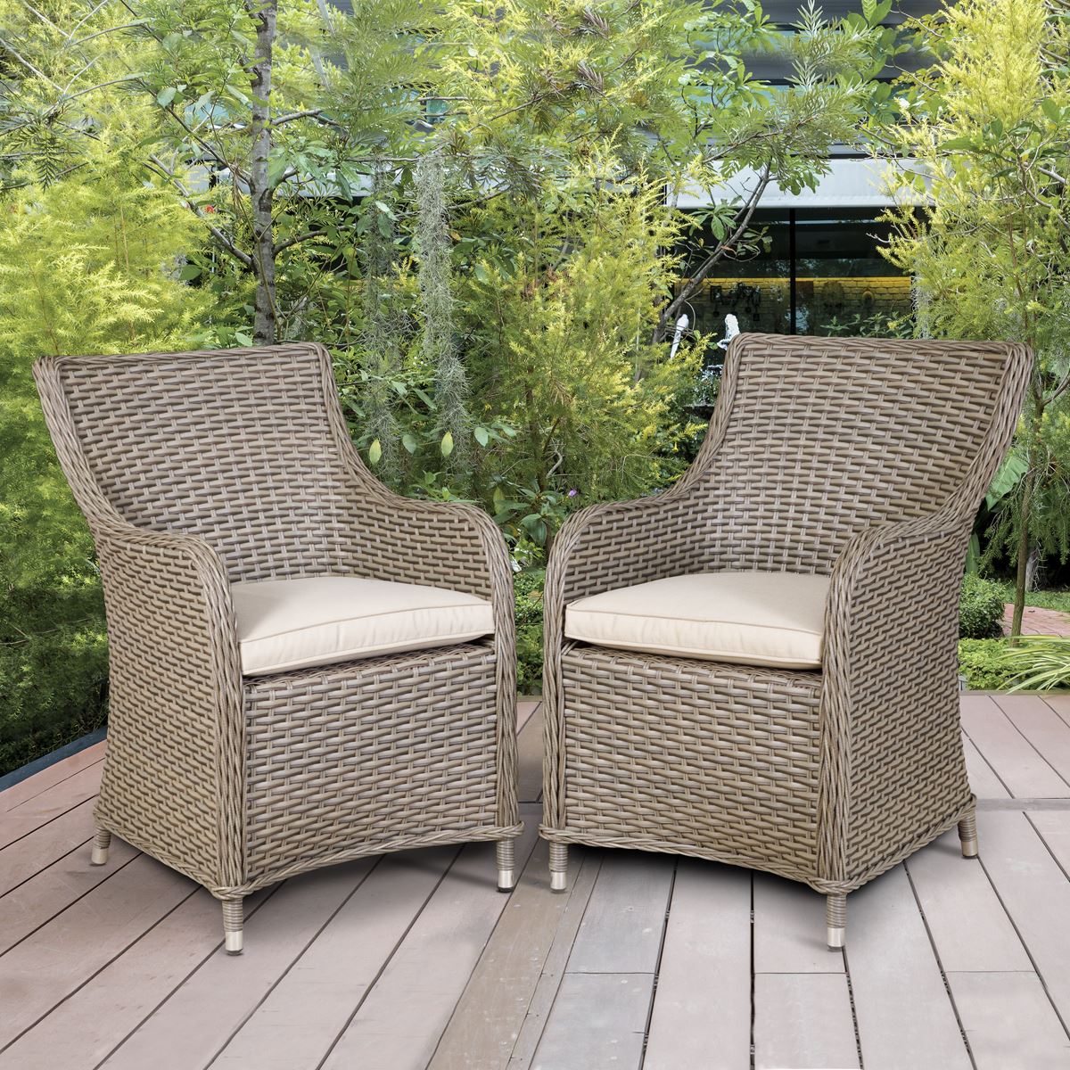 Sealey Dellonda Chester Rattan Wicker Garden Dining Chairs with Cushion, Brown DG64