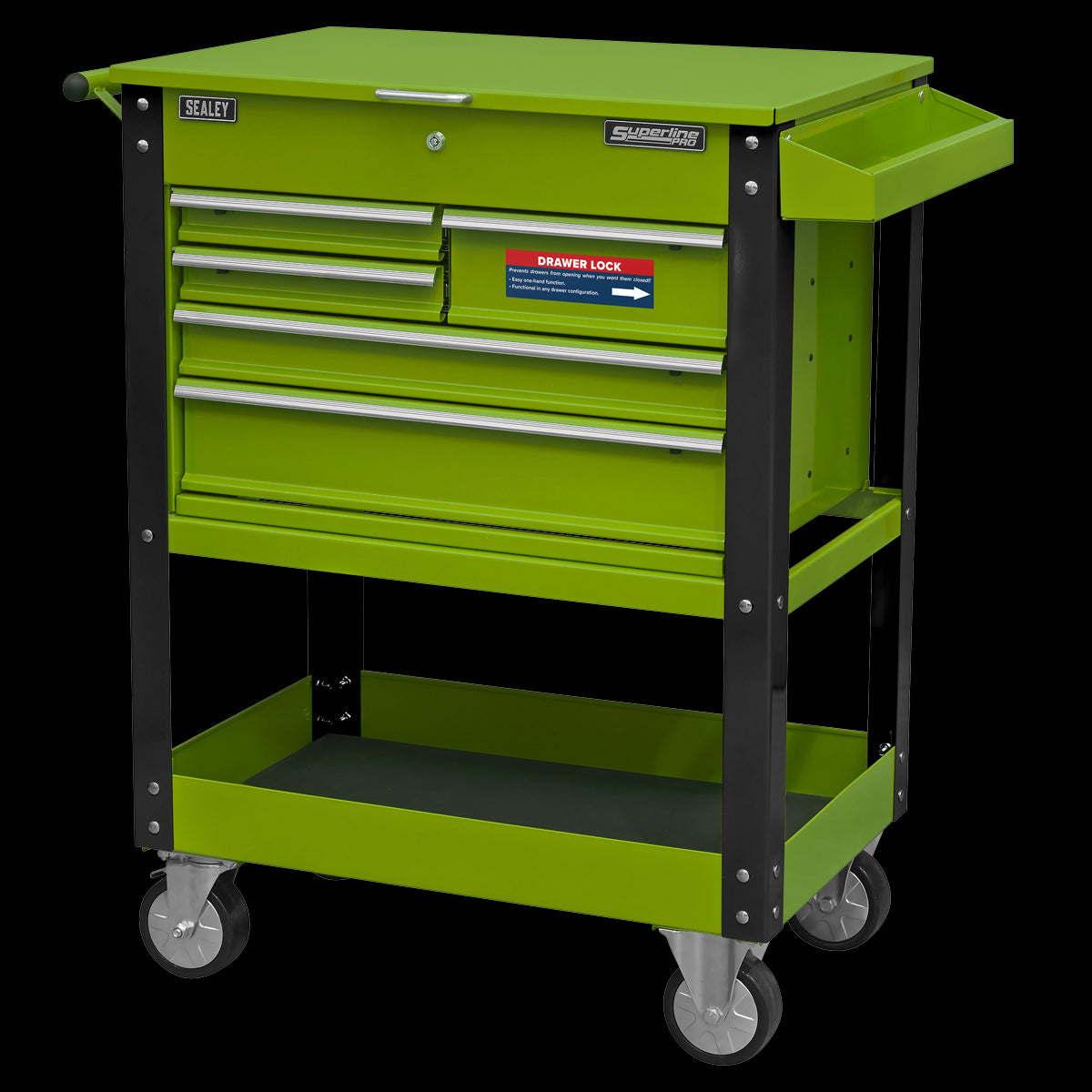 Sealey Superline Pro Heavy-Duty Mobile Tool & Parts Trolley with 5 Drawers and Lockable Top- Hi-Vis Green AP890MHV