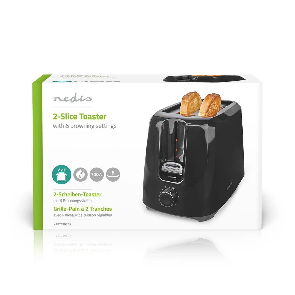 Nedis Toaster 2 Slots with 6 Browning levels Black - KABT150EBK