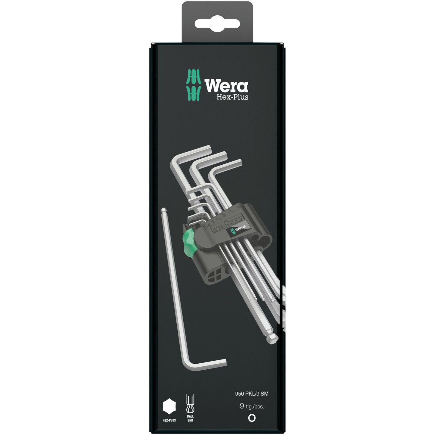 Wera 950Pkl/9Sb Hexkey Set 1.5-10 B/End Chrome Plated Carded 9Pc 073391