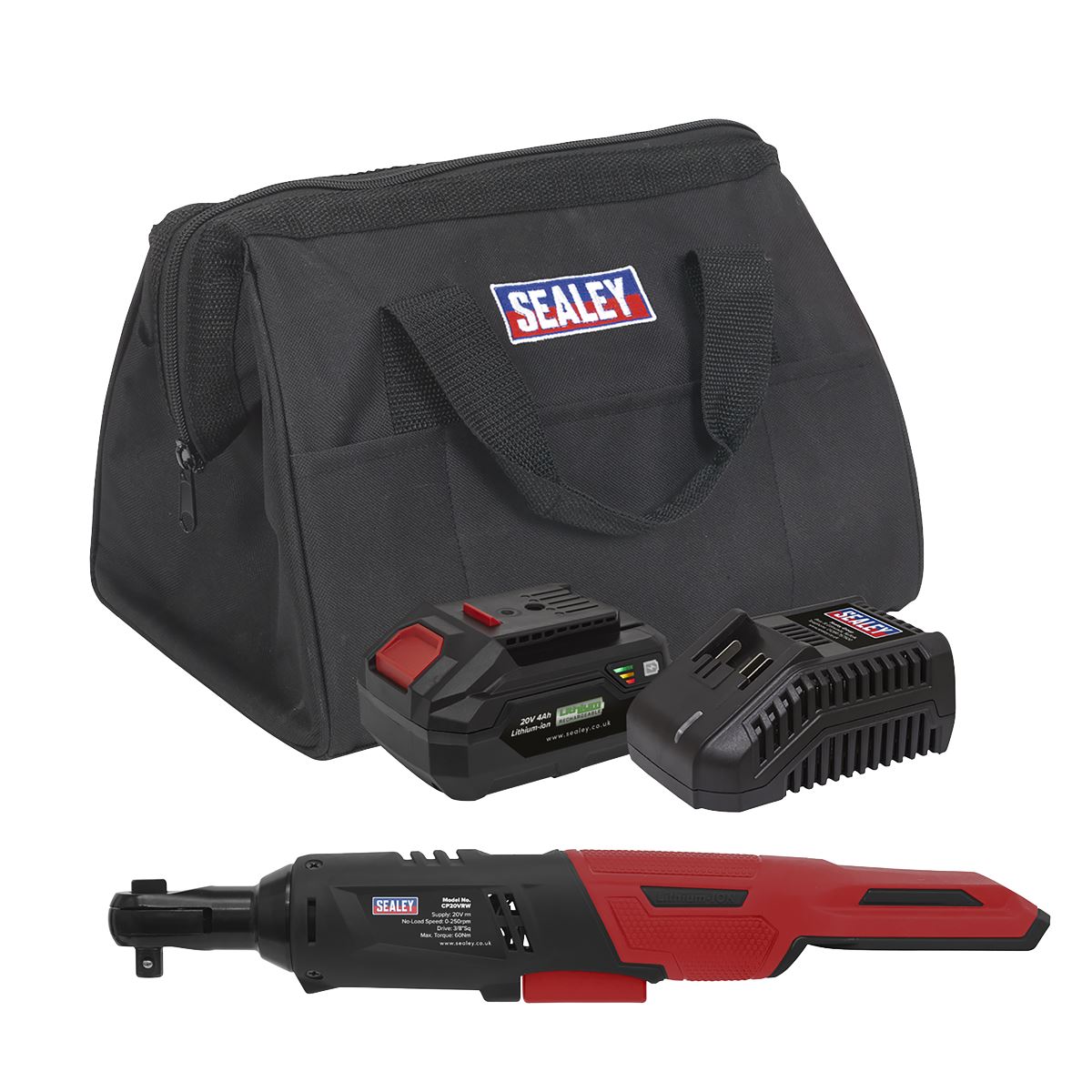 Sealey Cordless Ratchet Wrench Kit 3/8"Sq Drive 60Nm 20V 4Ah CP20VRWKIT1