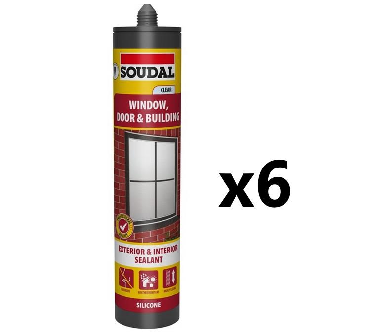 Soudal 6x Window, Door & Building Silicone Sealant - CLEAR (290ml) NONEU Tracked VD.AUK