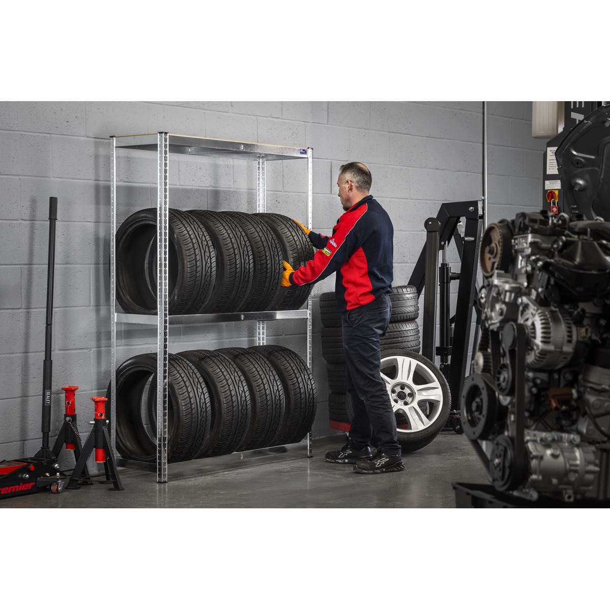 Sealey 2-Level Tyre Rack with Shelf 150kg Capacity Per Level STR008