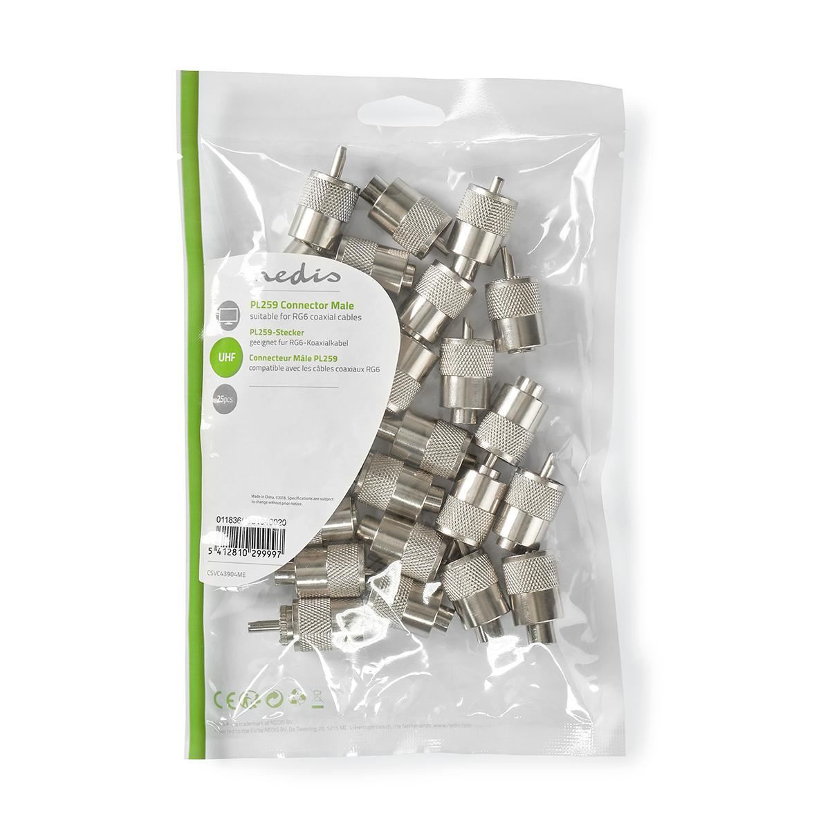 Nedis PL259 Connector Male For RG6 Coaxial Cables 25 pieces Metal - CSVC43904ME