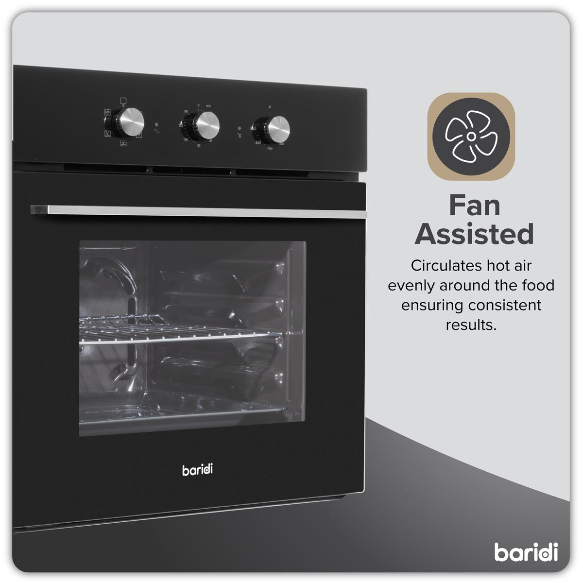 Baridi Built-In 5-Function Fan Assisted Oven with Timer 60cm, 55L Capacity - Black DH110